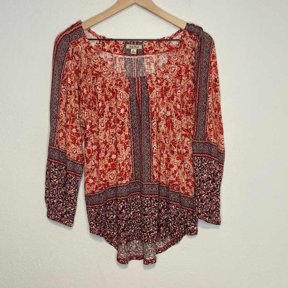 Lucky Brand Boho Floral Print Peasant Style Viscose 3/4 Sleeve Size Small  Flowy